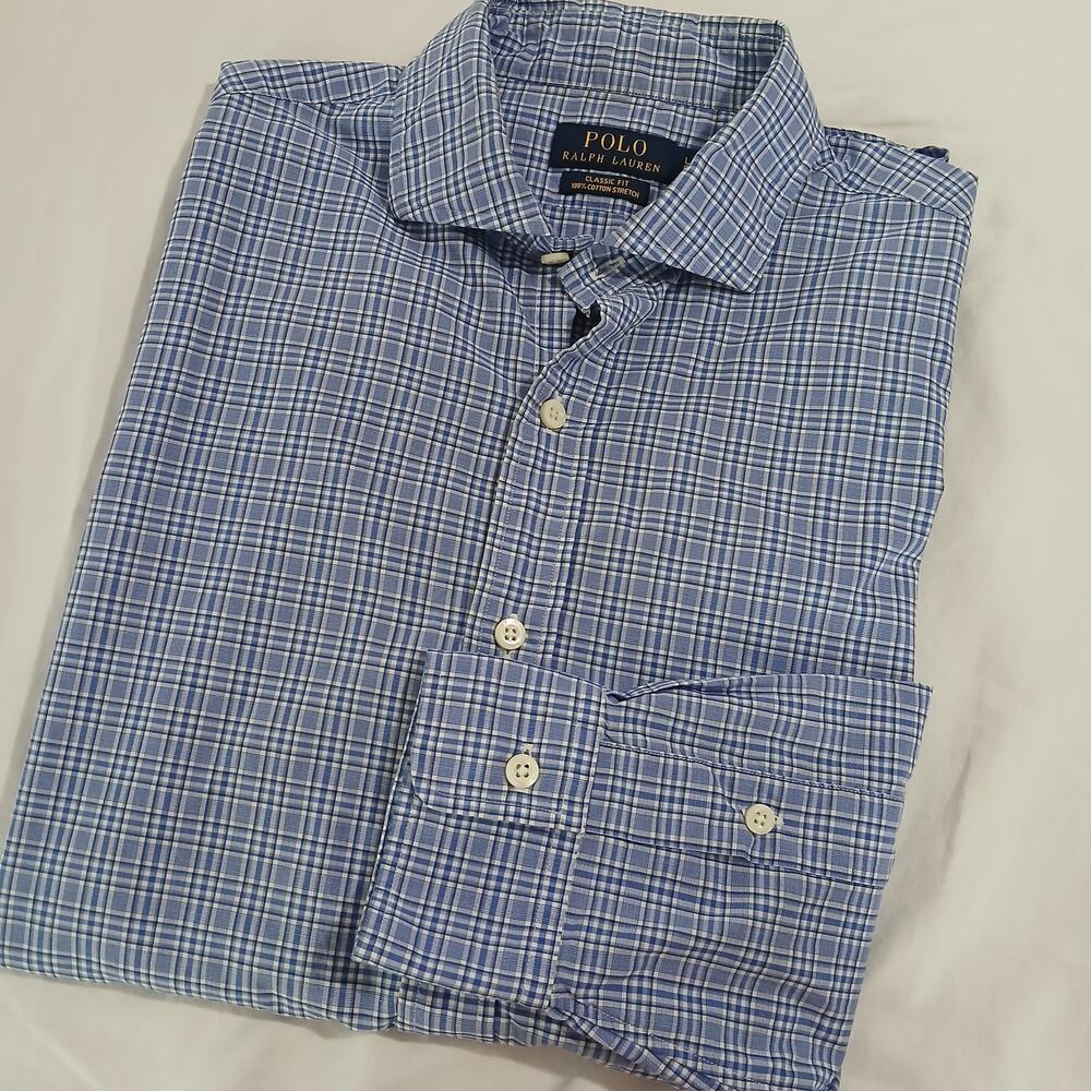 Polo Ralph Lauren Classic Fit 100% cotton stretch  large long-sleeve blue plaid